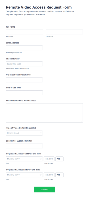 Remote Video Access Request Form Template