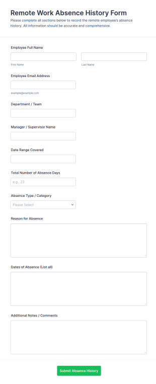 Remote Work Absence History Form Template