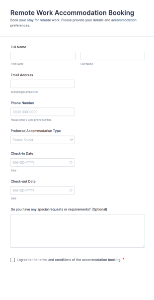 Remote Work Accommodation Booking Form Template