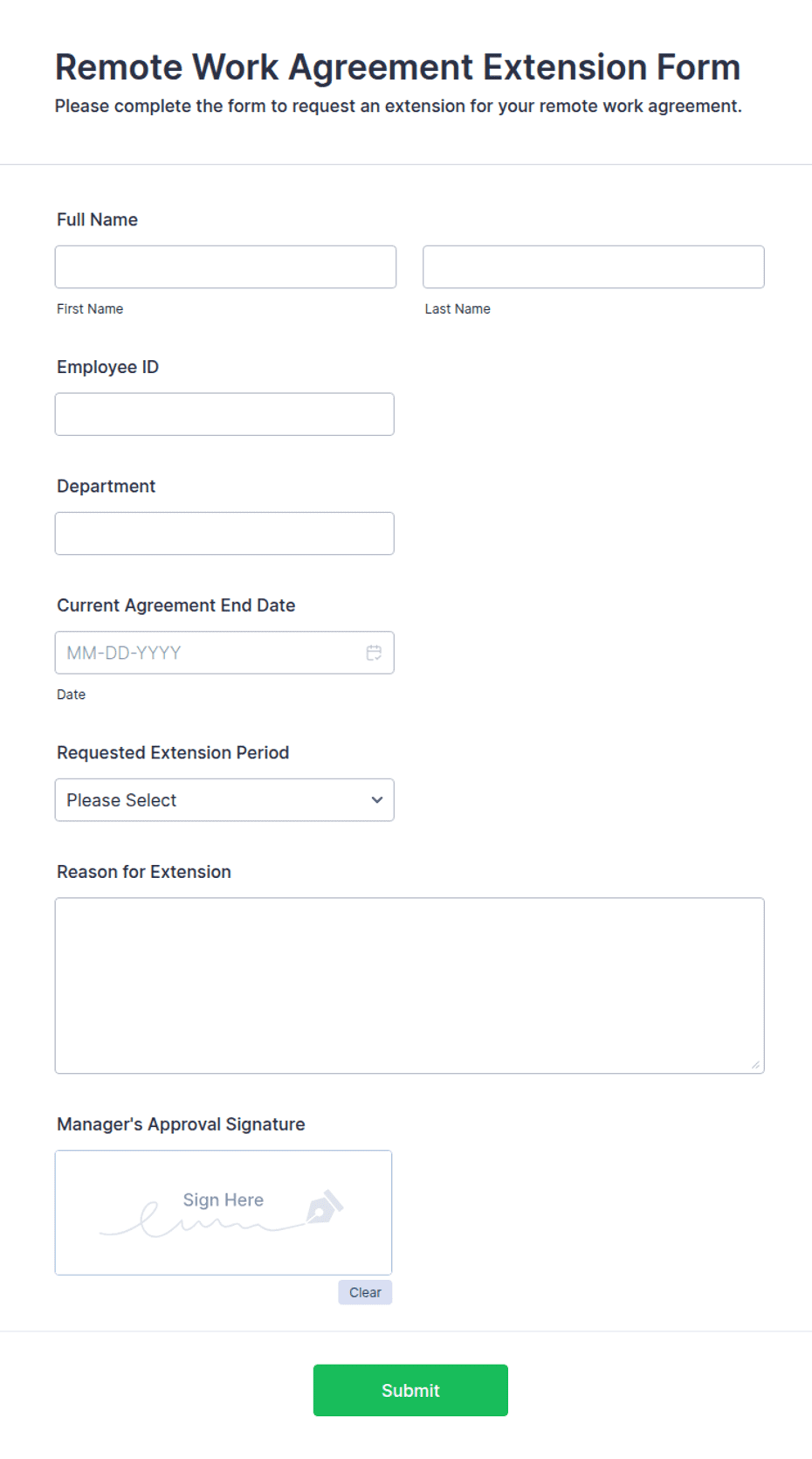 Remote Work Agreement Extension Form Template Jotform