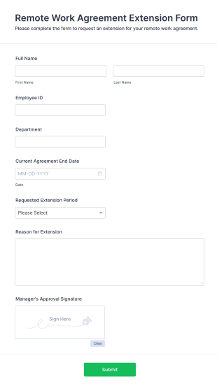 Remote Work Agreement Extension Form Template