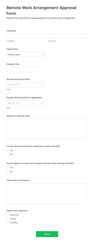 Remote Work Arrangement Approval Form Form Template