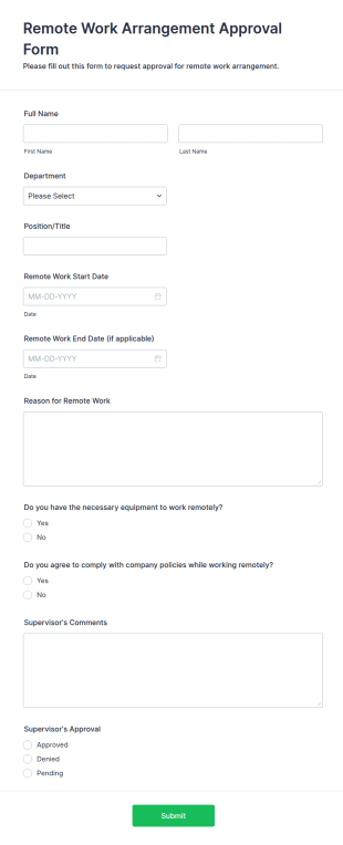 Remote Work Arrangement Approval Form Template