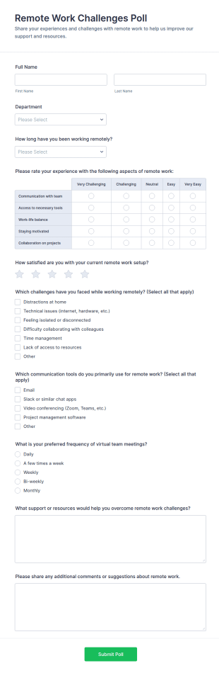 Remote Work Challenges Poll Form Template