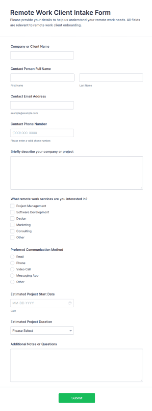 Remote Work Client Intake Form Template