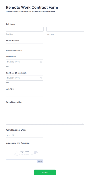Remote Work Contract Form Template