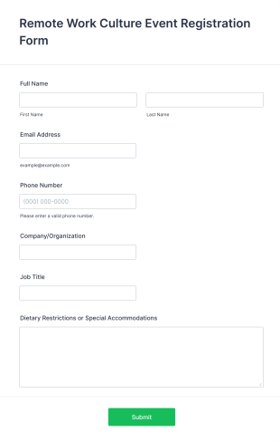 Remote Work Culture Event Registration Form Template