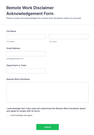 Remote Work Disclaimer Acknowledgement Form Template