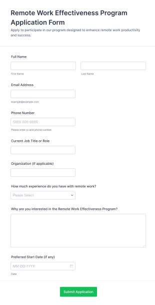 Remote Work Effectiveness Program Application Form Template