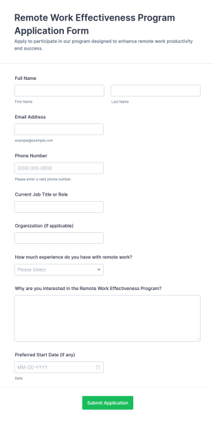 Remote Work Effectiveness Program Application Form Template