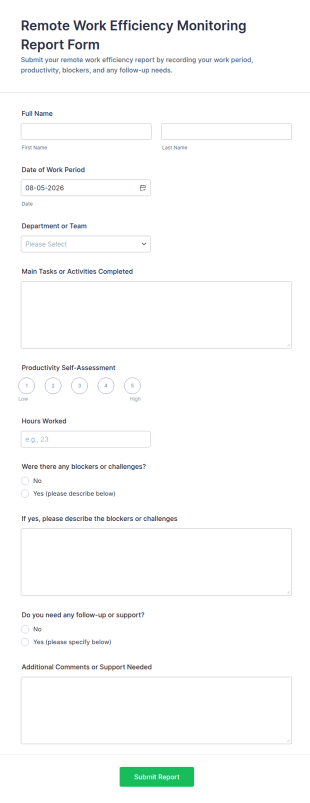 Remote Work Efficiency Monitoring Report Form Template