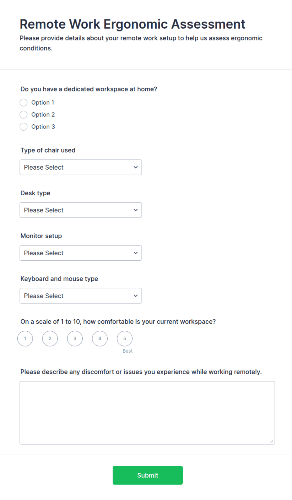 Remote Work Ergonomic Assessment Form Template | Jotform
