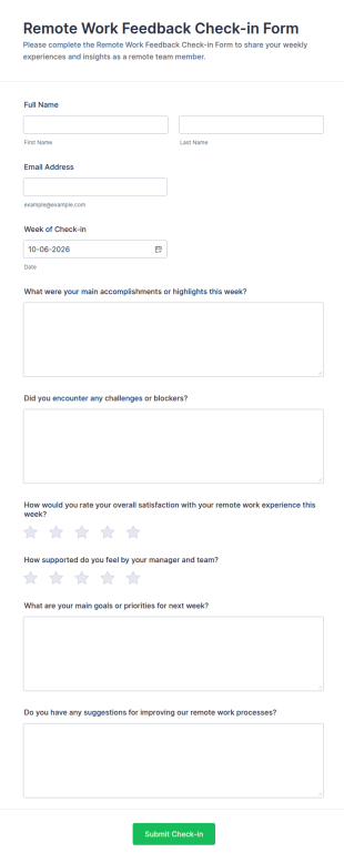 Remote Work Feedback Check In Form Template