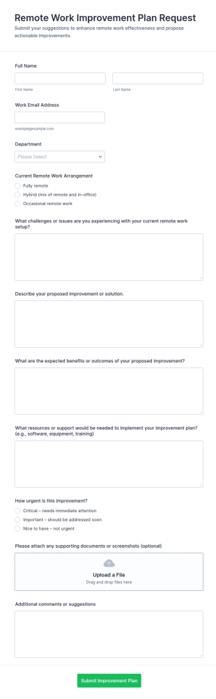 Remote Work Improvement Plan Request Form Template