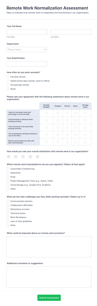 Remote Work Normalization Assessment Form Template