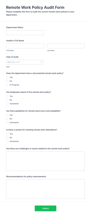 Remote Work Policy Audit Form Template
