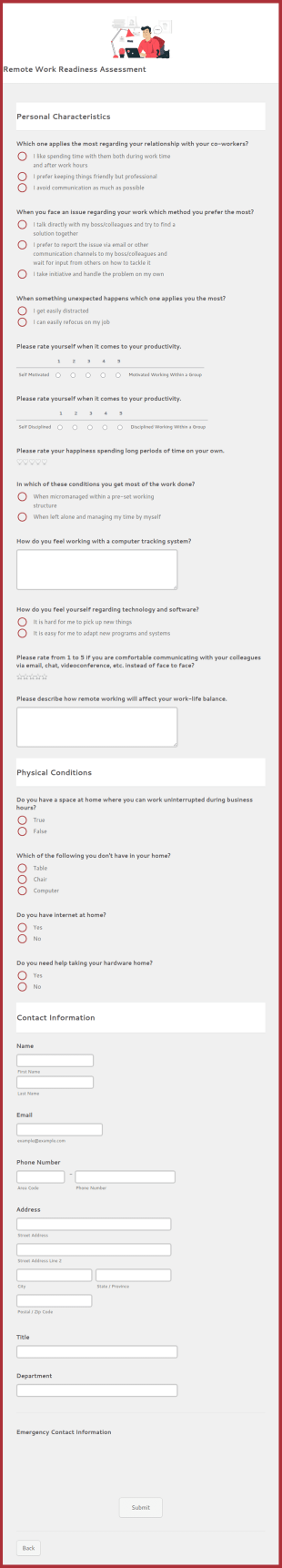 Remote Work Readiness Assessment Form Template