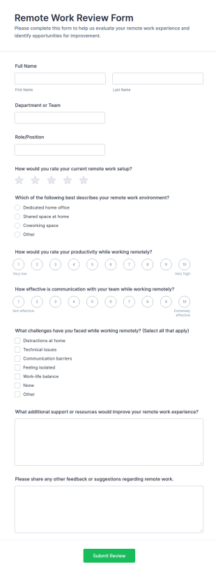 Remote Work Review Form Template