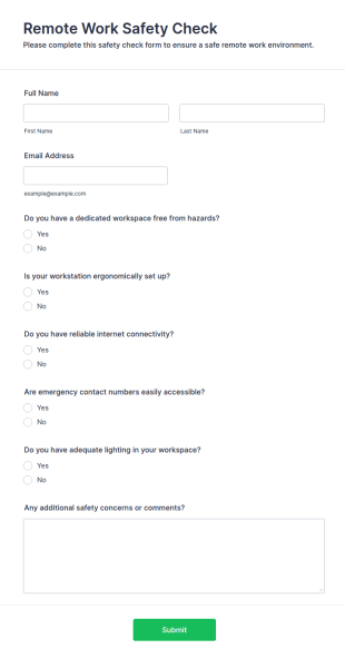 Remote Work Safety Check Form Template