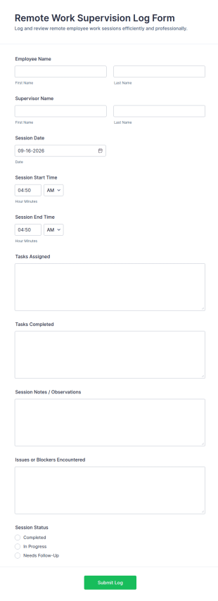 Remote Work Supervision Log Form Template