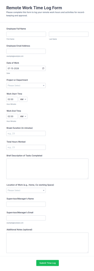 Remote Work Time Log Form Template