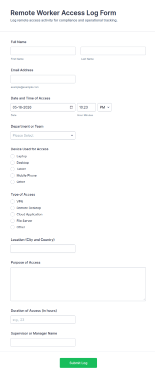 Remote Worker Access Log Form Template