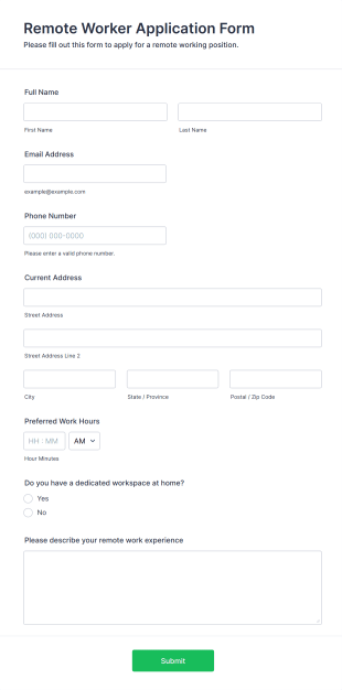 Remote Worker Application Form Form Template