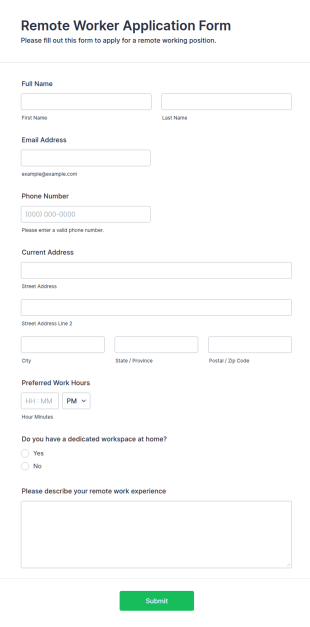 Remote Worker Application Form Template