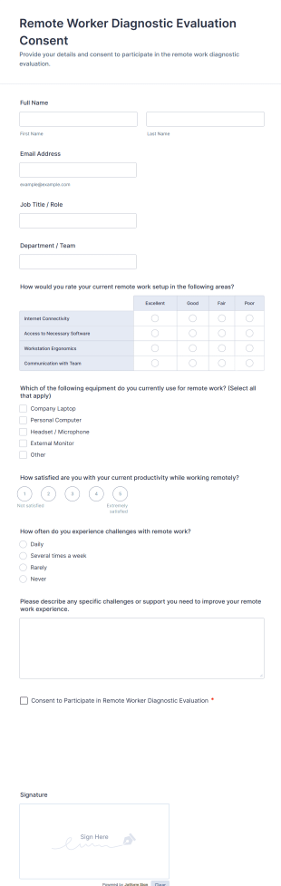 Remote Worker Diagnostic Evaluation Consent Form Template
