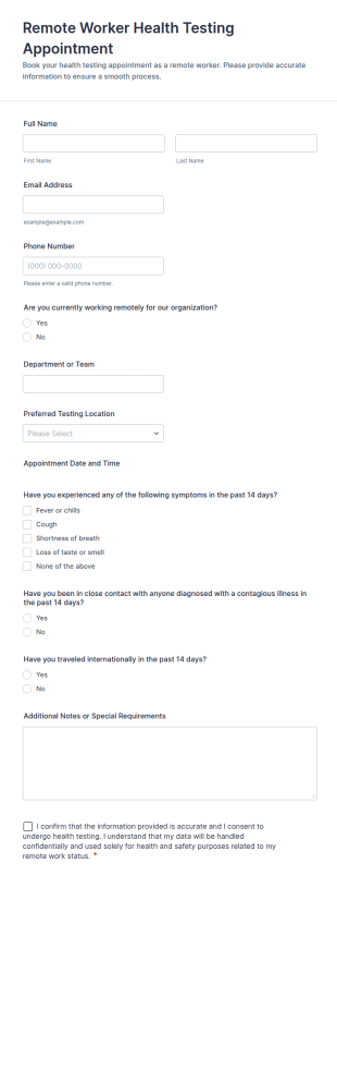 Remote Worker Health Testing Appointment Form Template