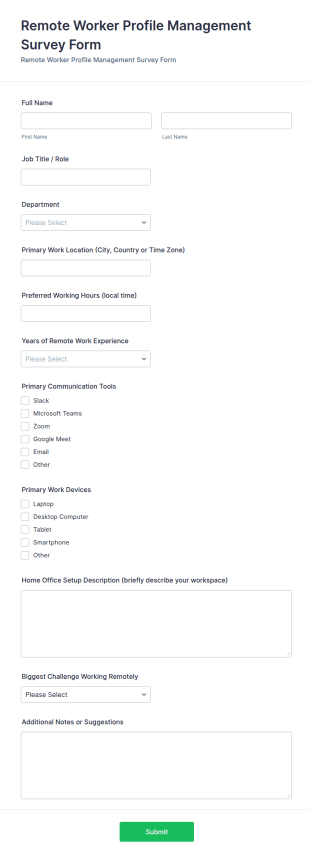 Remote Worker Profile Management Survey Form Template