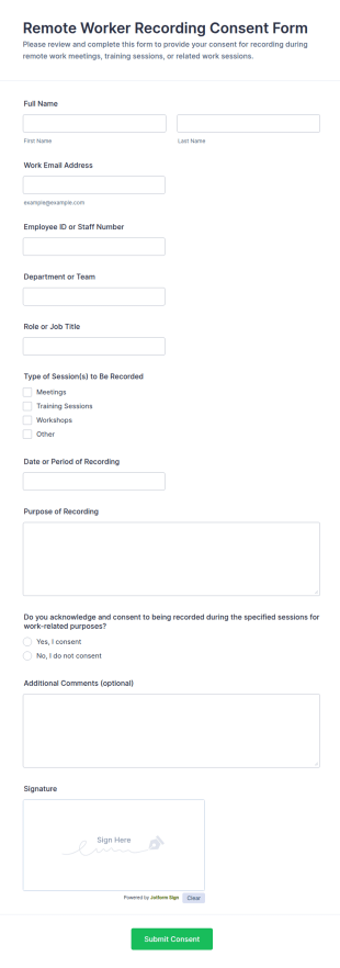 Remote Worker Recording Consent Form Template