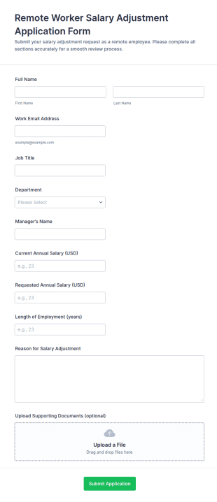 Remote Worker Salary Adjustment Application Form Template