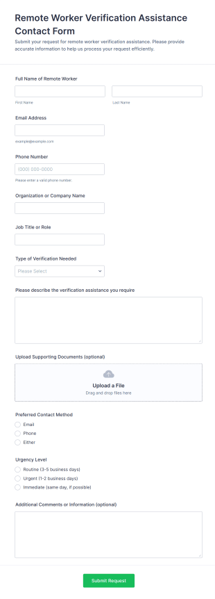 Remote Worker Verification Assistance Contact Form Template