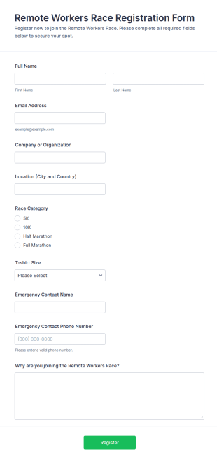 Remote Workers Race Registration Form Template