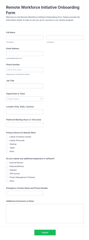 Remote Workforce Initiative Onboarding Form Template