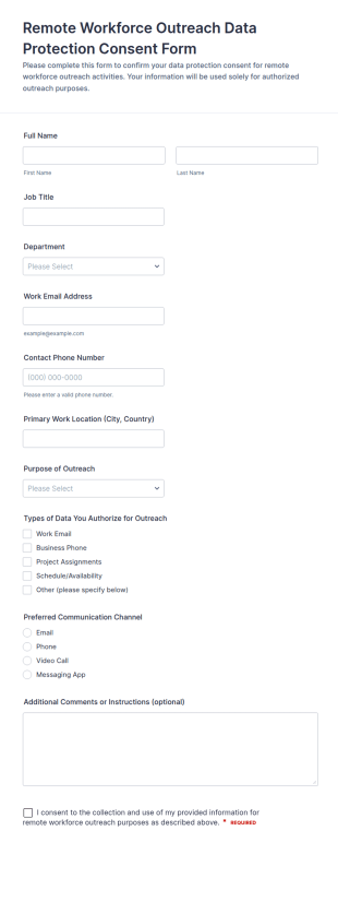 Remote Workforce Outreach Data Protection Consent Form Template