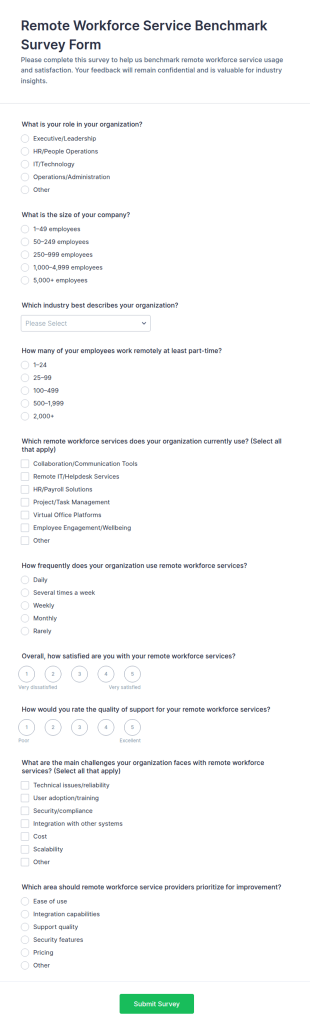 Remote Workforce Service Benchmark Survey Form Template