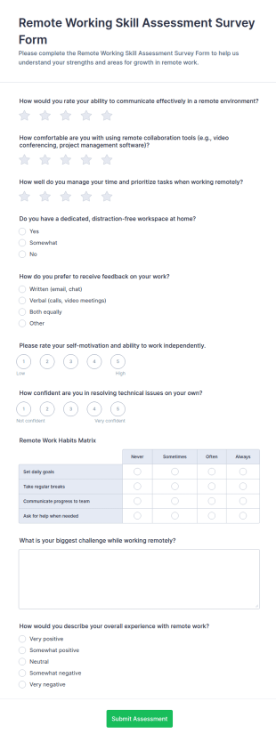 Remote Working Skill Assessment Survey Form Template