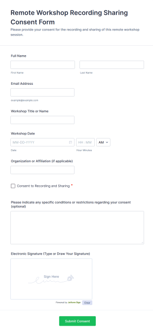 Remote Workshop Recording Sharing Consent Form Template