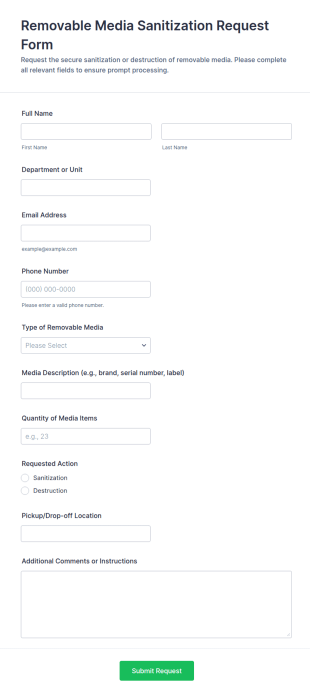 Removable Media Sanitization Request Form Template