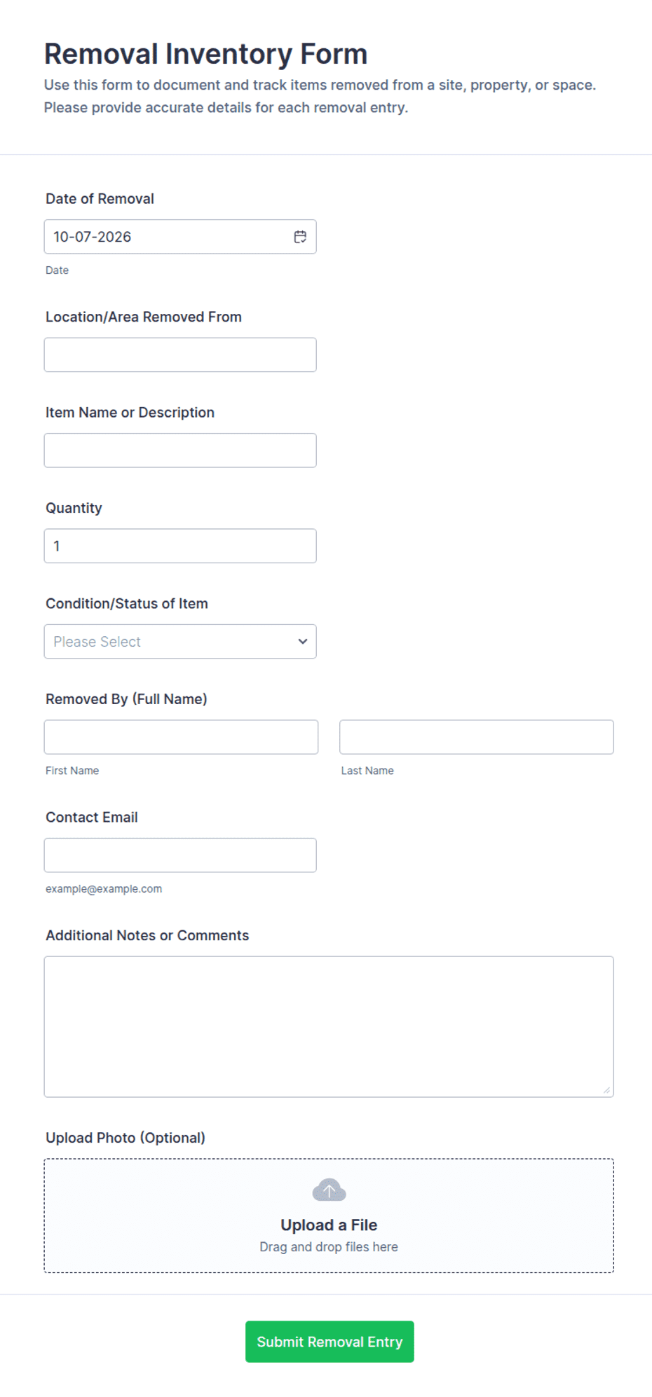 Removal Inventory Form Template | Jotform