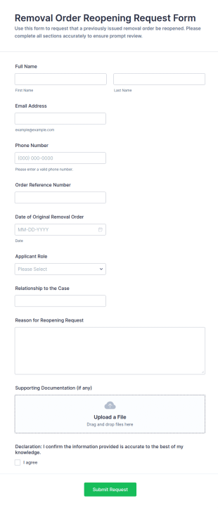 Removal Order Reopening Request Form Template