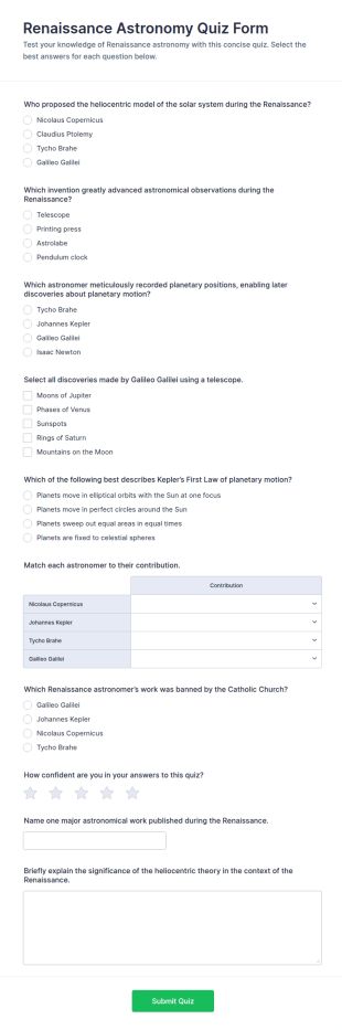 Renaissance Astronomy Quiz Form Template