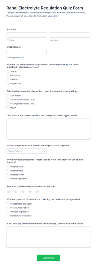 Renal Electrolyte Regulation Quiz Form Template