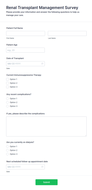Renal Transplant Management Survey Form Template