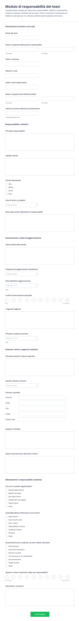 Modulo Di Responsabilità Del Team