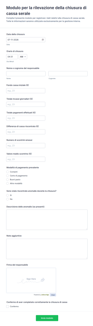 Rendiconto Cassa Serale Checklist