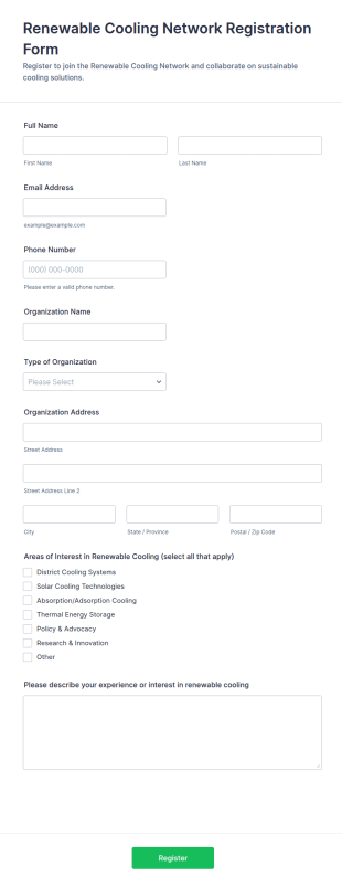 Renewable Cooling Network Registration Form Template