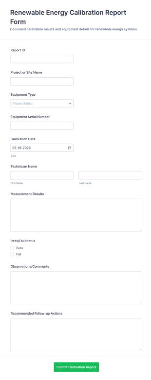Renewable Energy Calibration Report Form Template
